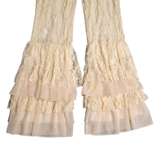 Lacey Victorian Lace Palazzo Pants Leggings In Buttercream - Picture 5 of 8